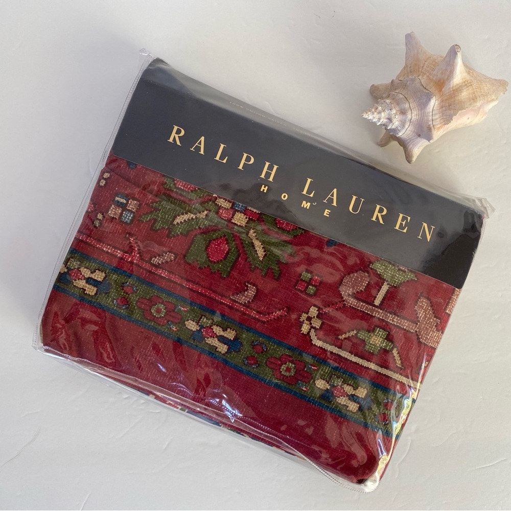Vintage Ralph Lauren Home Orienta Navy Sateen King Flat Cotton Sheets